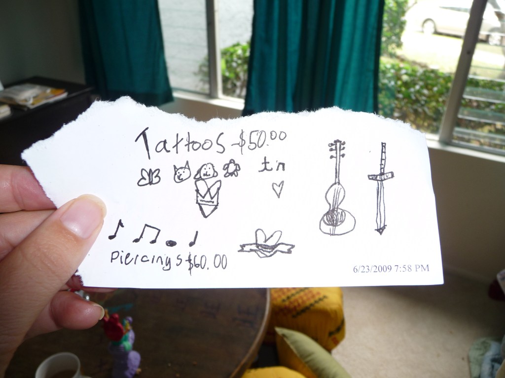 The Barbie Tattoo Parlor Menu